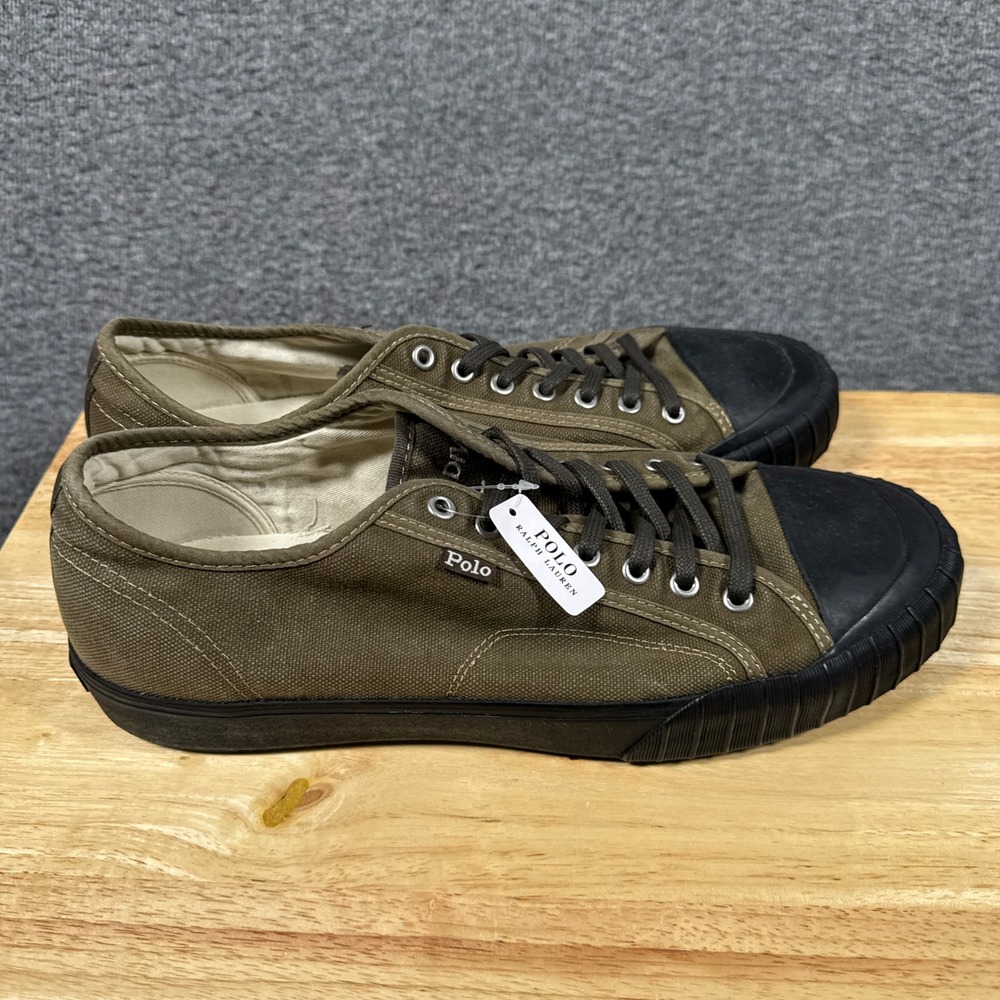 NEW Polo Ralph Lauren Xander Sneakers Men 13D Olive Waxed Canvas Vibram Low Shoe